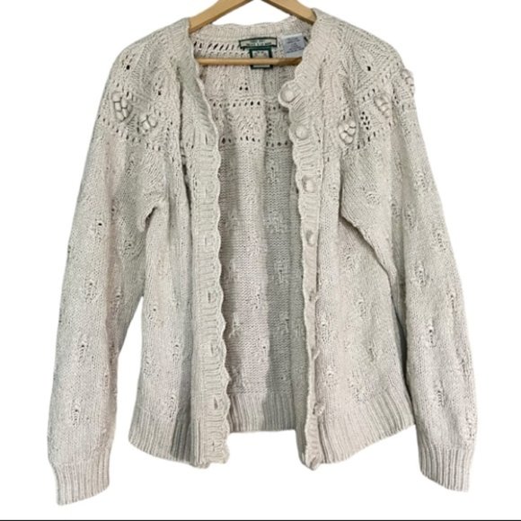 Lady Footlocker Casuals Cream Hand Knit 100% Silk Button Up Cardigan Sz L - Picture 1 of 16